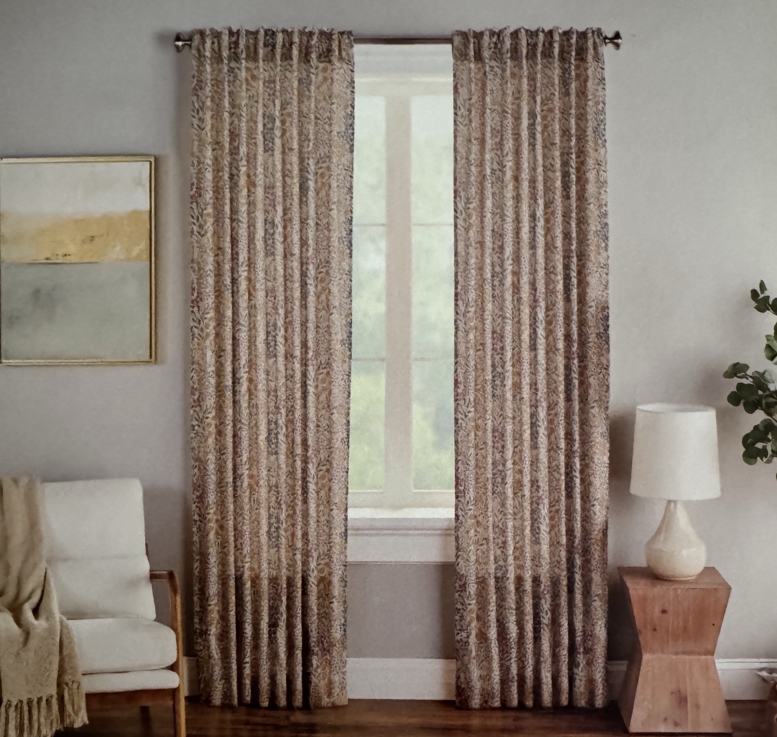 Joie Window Curtains 2 Panels 50 x 96″ Cotton Wildflower Cream Drapers Back Tab