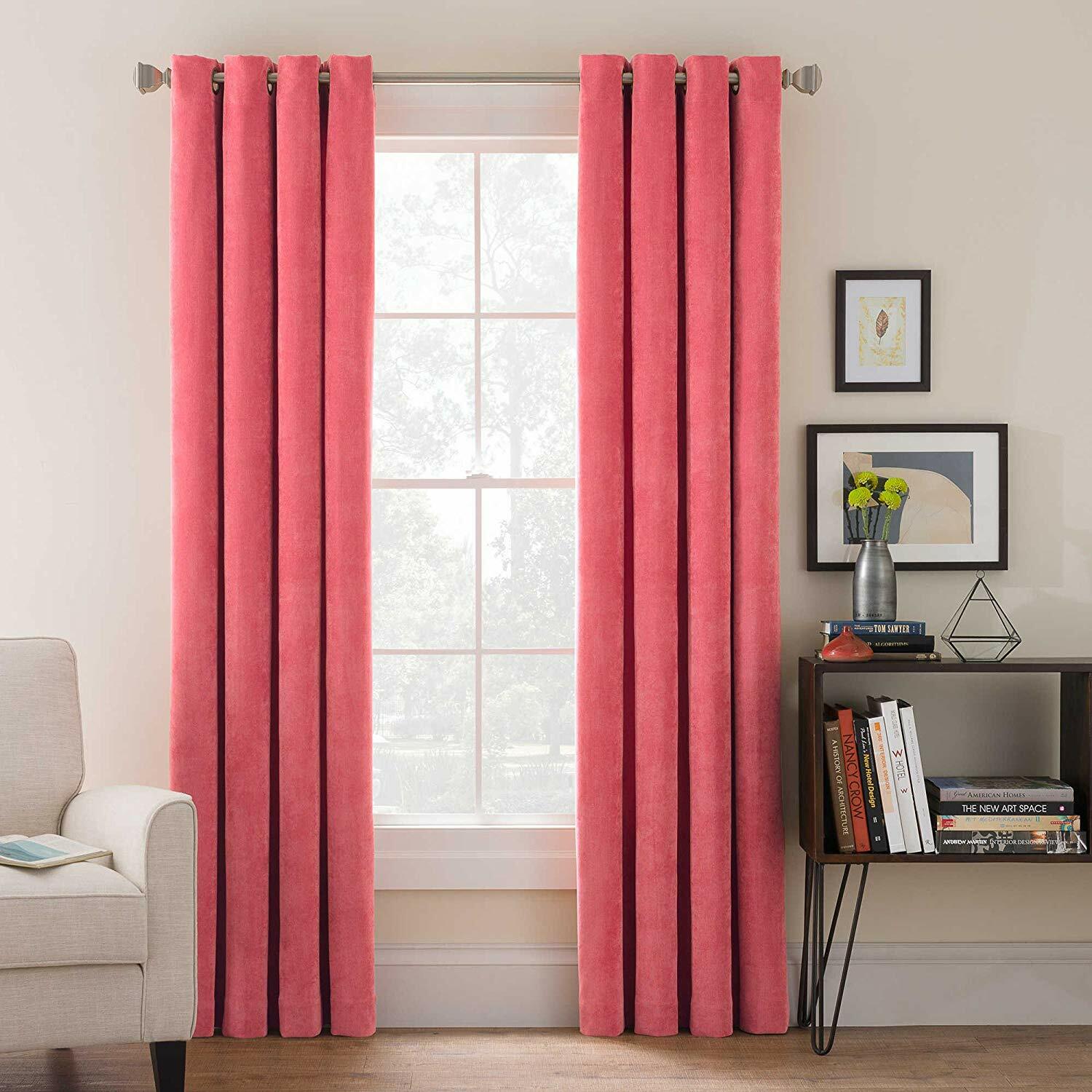 Morgan Cord 52″ x 84″ Grommet Top Window Curtain Panel in Coral Pink