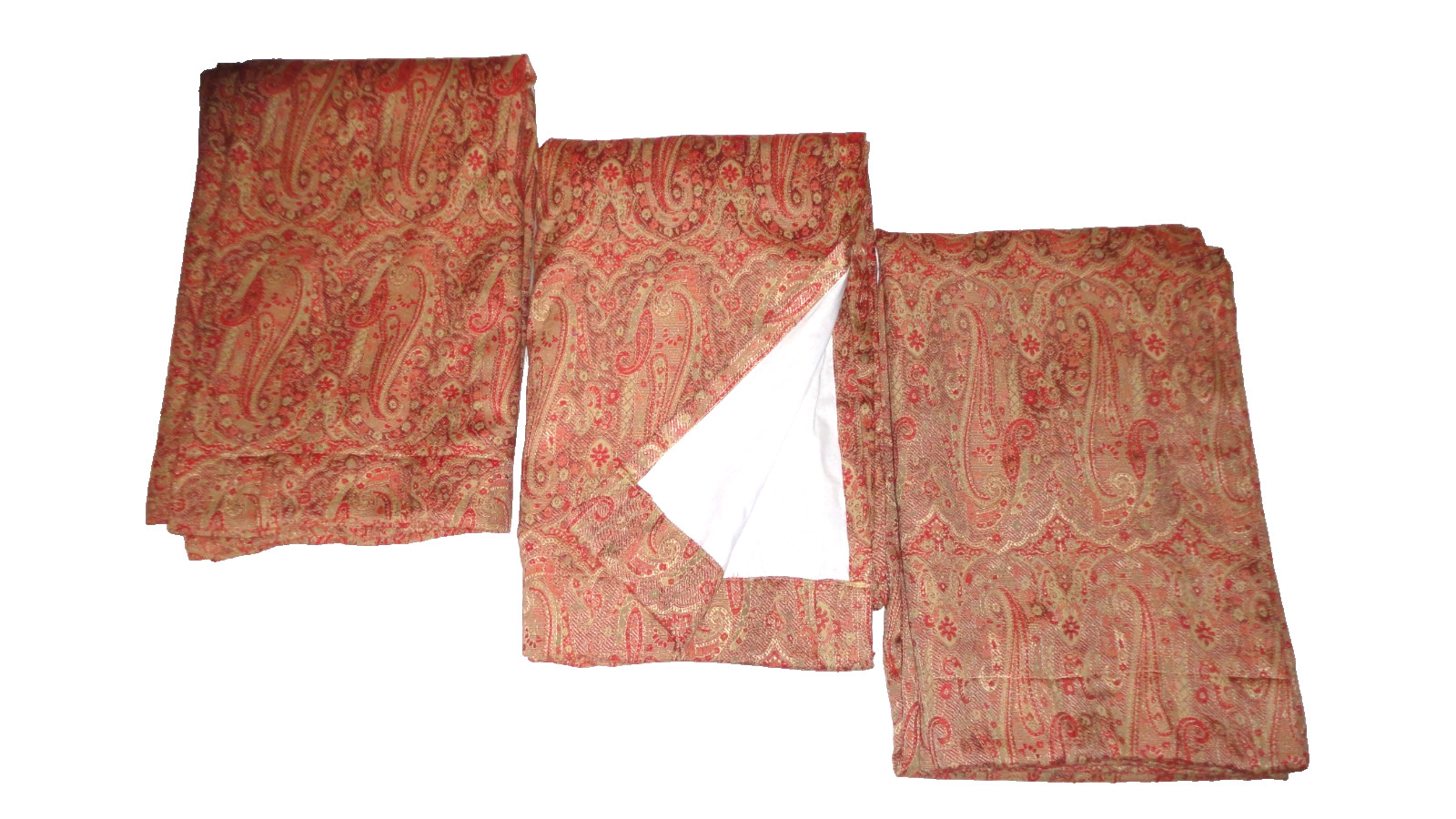 PIER 1 SUTTON WARM RED GOLD PAISLEY (3) Lined Curtain Panels 53×82