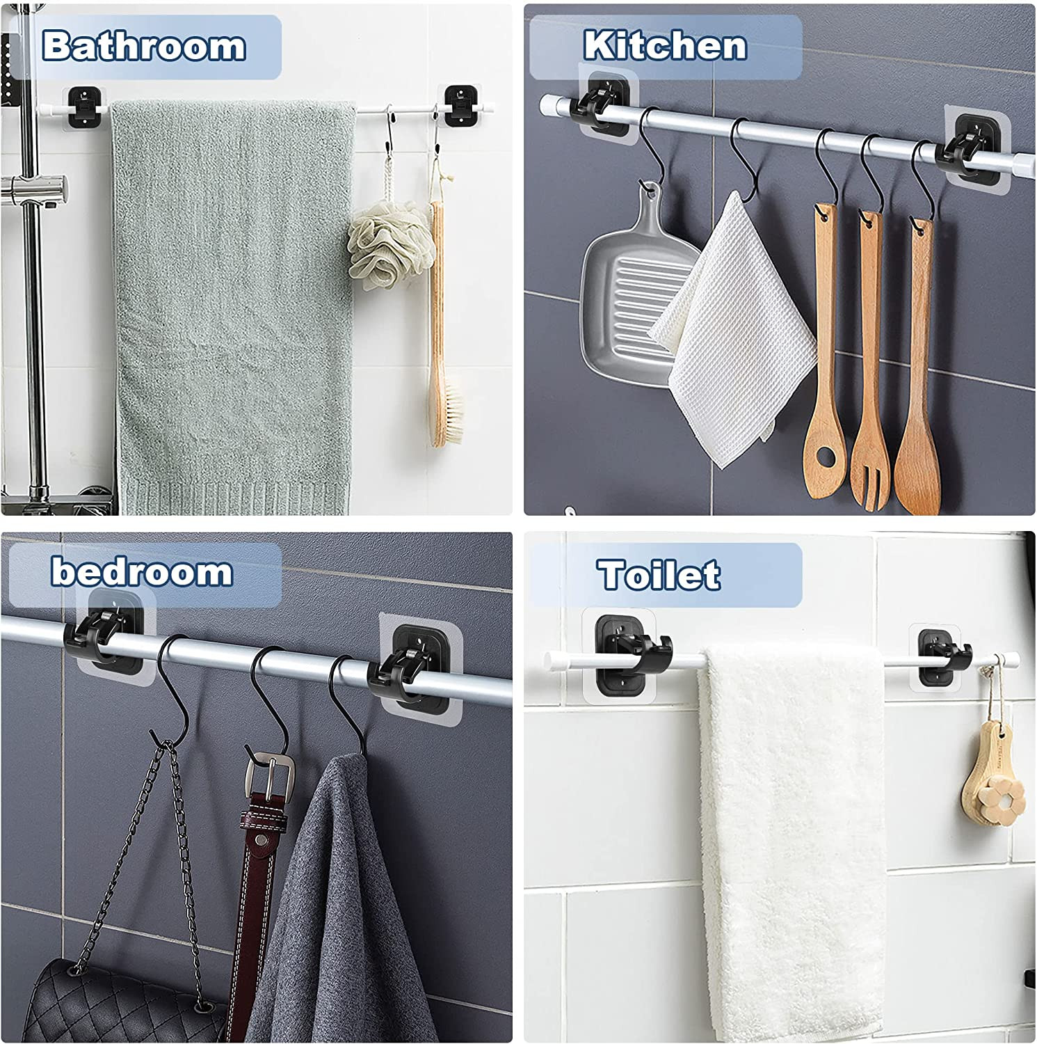 14PCS No Drill Curtain Rod Brackets No Drilling Self Adhesive Curtain Rod Holder