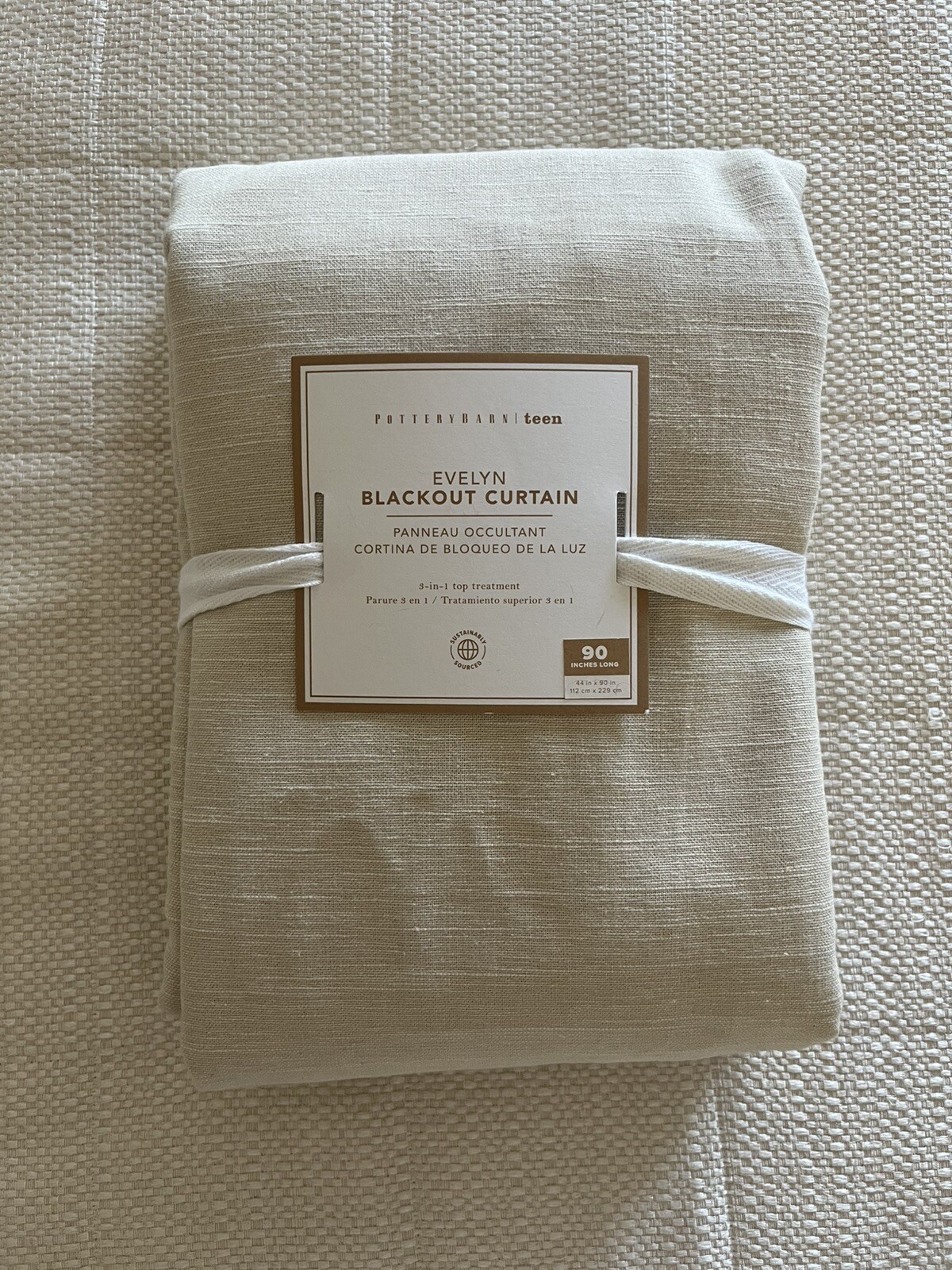 Pottery Barn Teen Evelyn 3in1 Top Treatment Blackout 1-Curtain 44″x90” Ivory