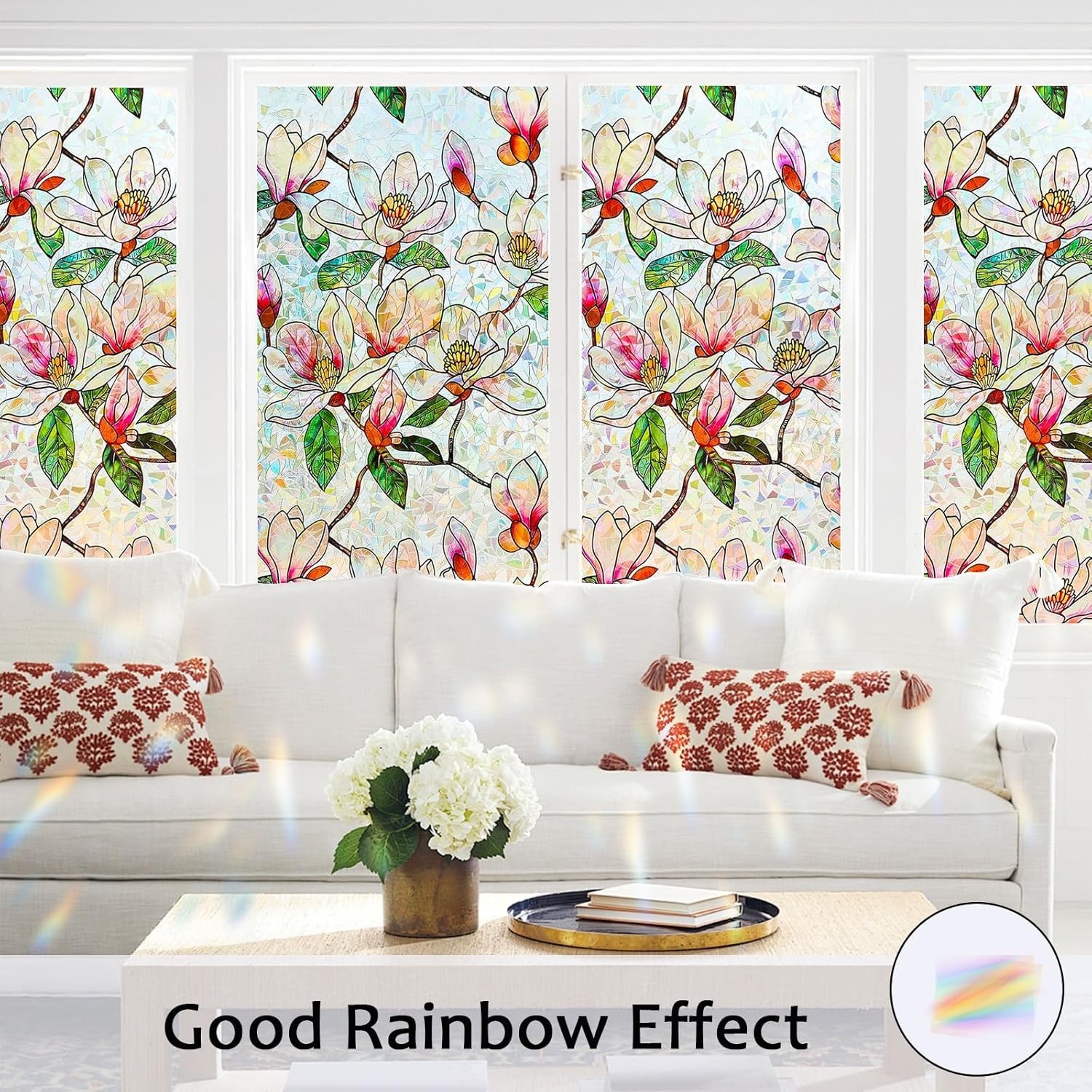 Stained Glass Window Film 17.5″x78.7″ Rainbow Privacy Static Cling Heat