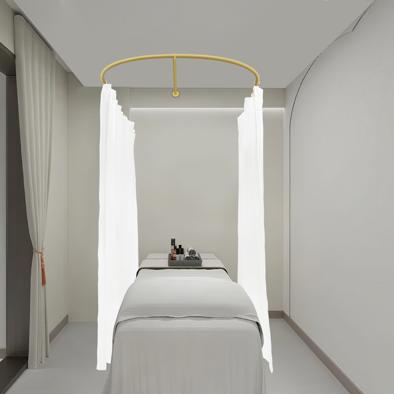 Beauty Salon Partition Curtain Divider w/ Curtain U-Shaped Room Partition Rod