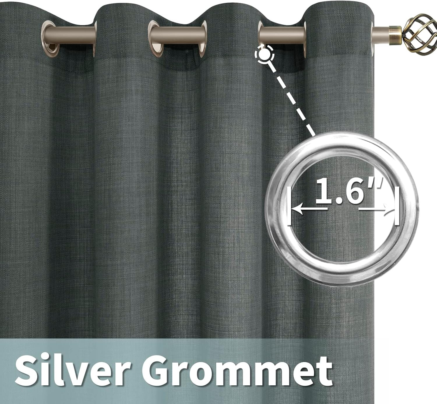 LAMIT Linen Curtains 45 inch for Bedroom, Grommet Thick Linen Textured Privacy D