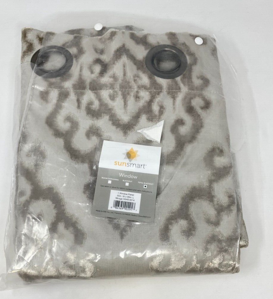 SunSmart Mirage 50″ x 95″ Knit Damask Total Blackout Window Panel – Champagne