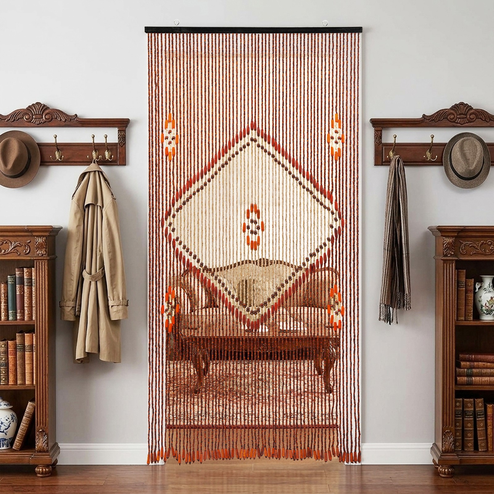 60 Strands Wooden Bead Curtain,Retro Wooden Bead Curtain,90*195cm Door Curtain