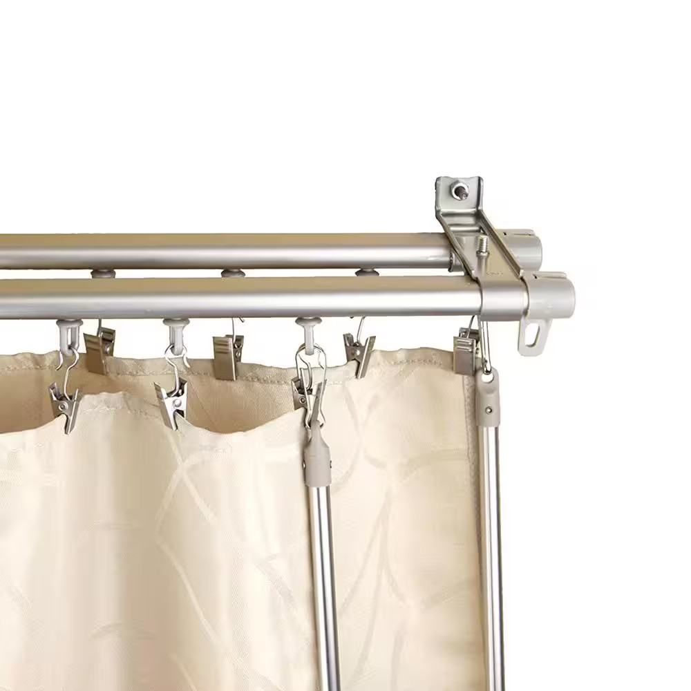 66 In. – 120 In. Armor Adjustable Baton Draw Track Double Curtain Rod Set in Bla