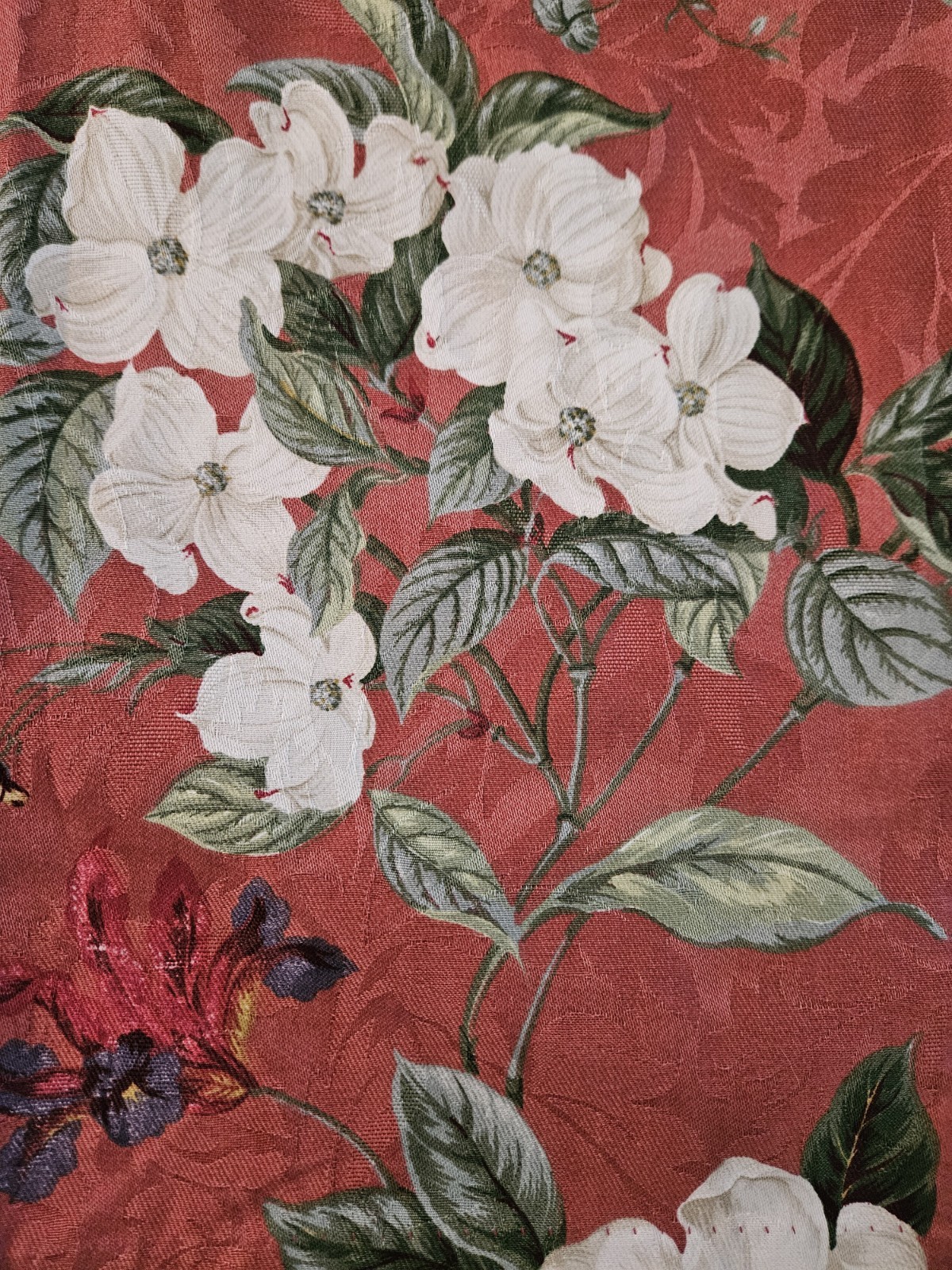 Waverly Williamsburg Magnolia Butterfly Dogwood Coral Curtain Panels (2) 48.5×85