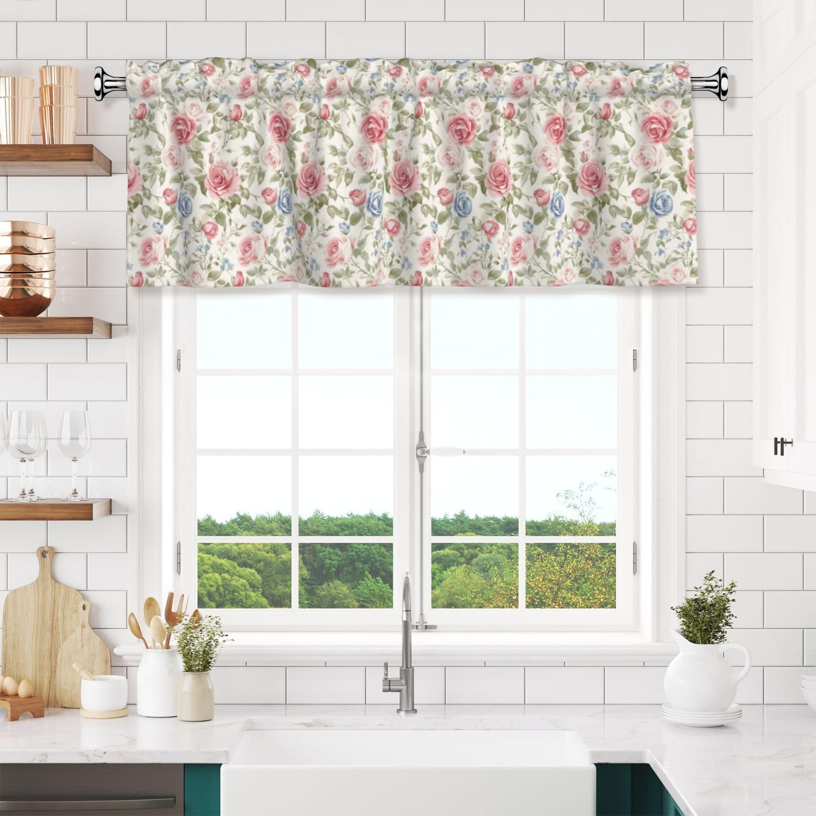 Window Valance Curtain Flower Boho Rose Floral 54×18 Inch Light Filtering Pri…