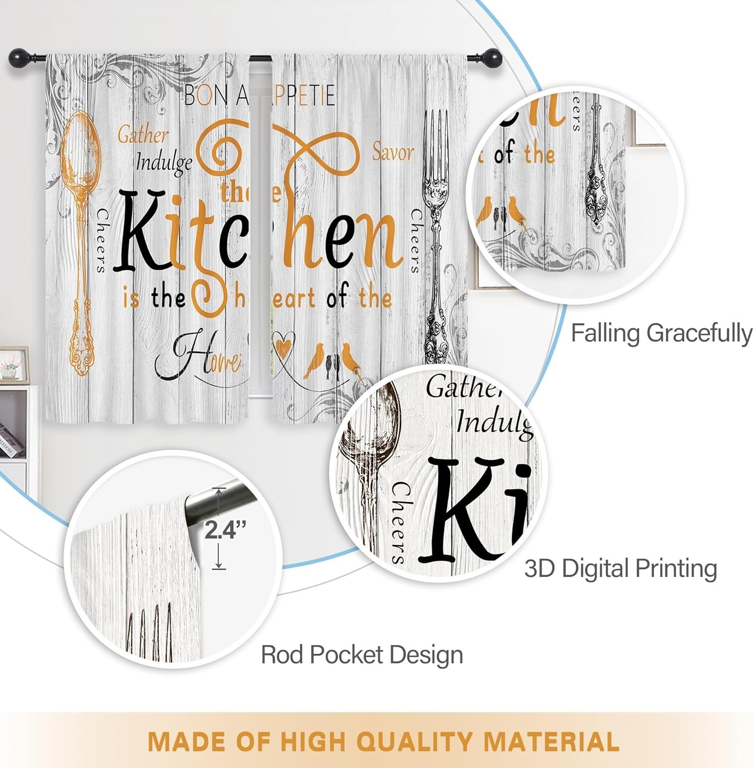 Riyidecor Kitchen Curtains Rustic Farmhouse 55×39 Inch Rod Pocket Country Short