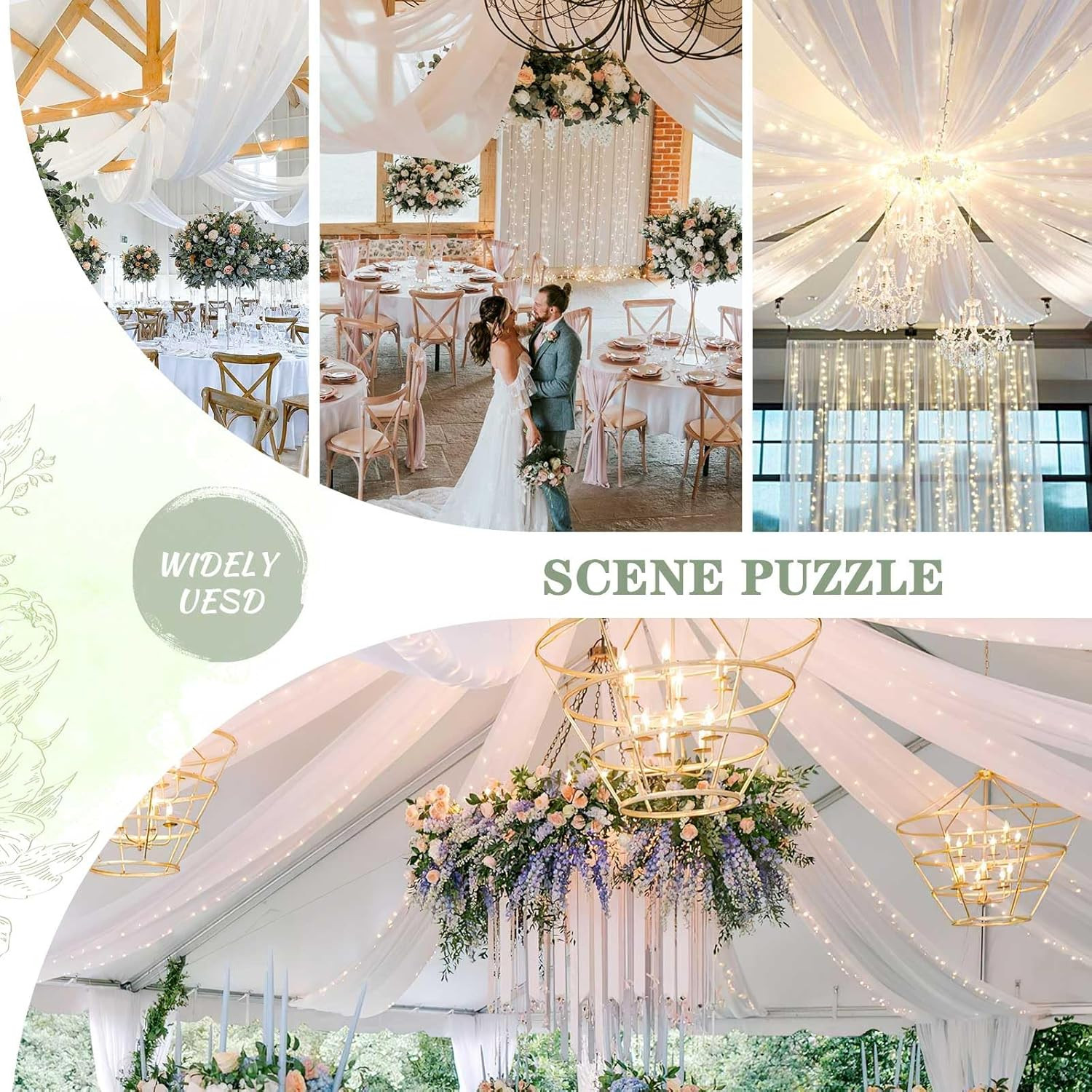 Elegant White Chiffon Ceiling Drapes Kit – 6 Panels for Weddings & Events
