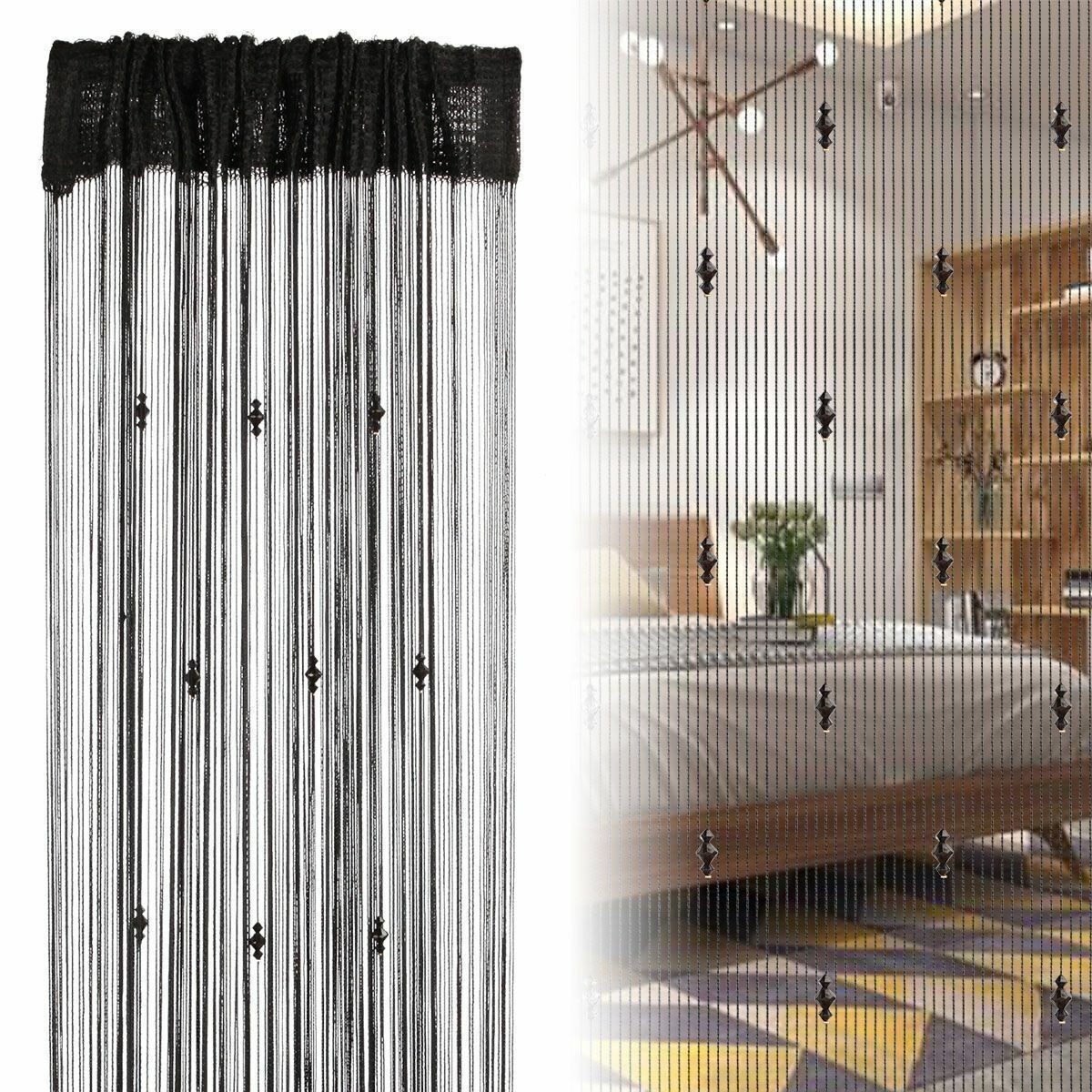 String Door Curtain Crystal Beads Room Divider Tassel Fringe Window Panel Beaded