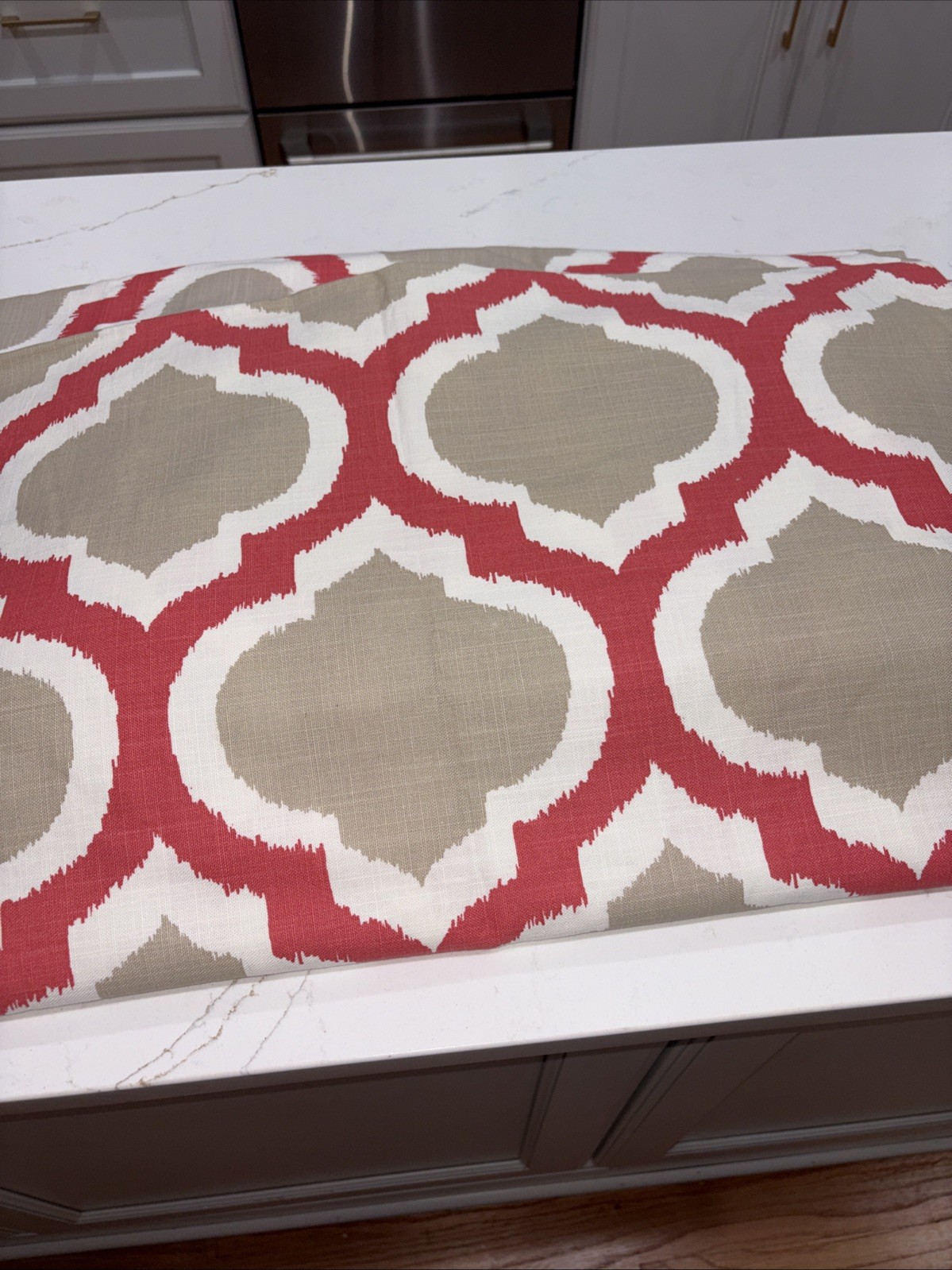 4 Threshold Curtain Panels 54×84 Moroccan Coral blur lattice Pattern
