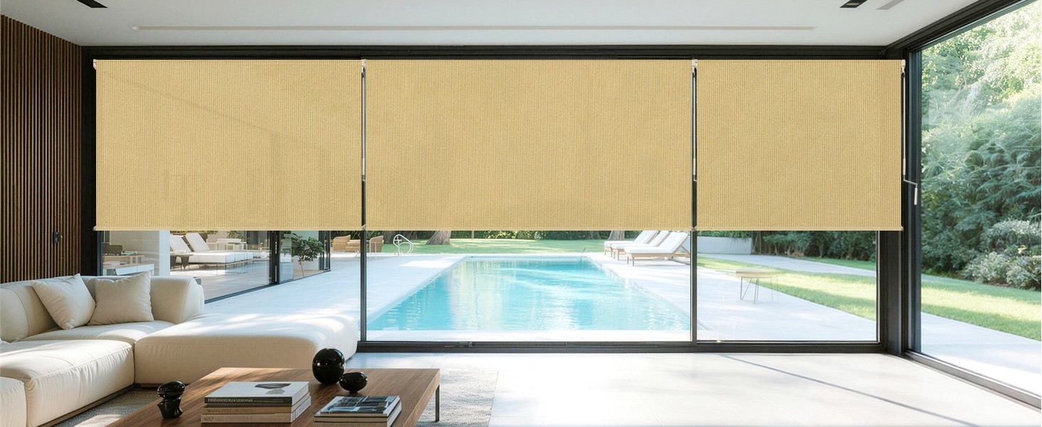 Outdoor Roller Shades for Patio, Mocha 10′ W x 8′ H Cordless Patio Shades Roll