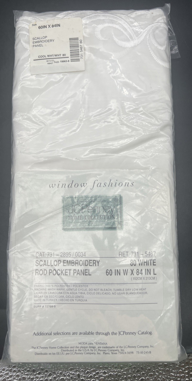 JC Penny Home Collection Window Scallop Embroidery Rod Pocket Panel 60″x84″ NOS