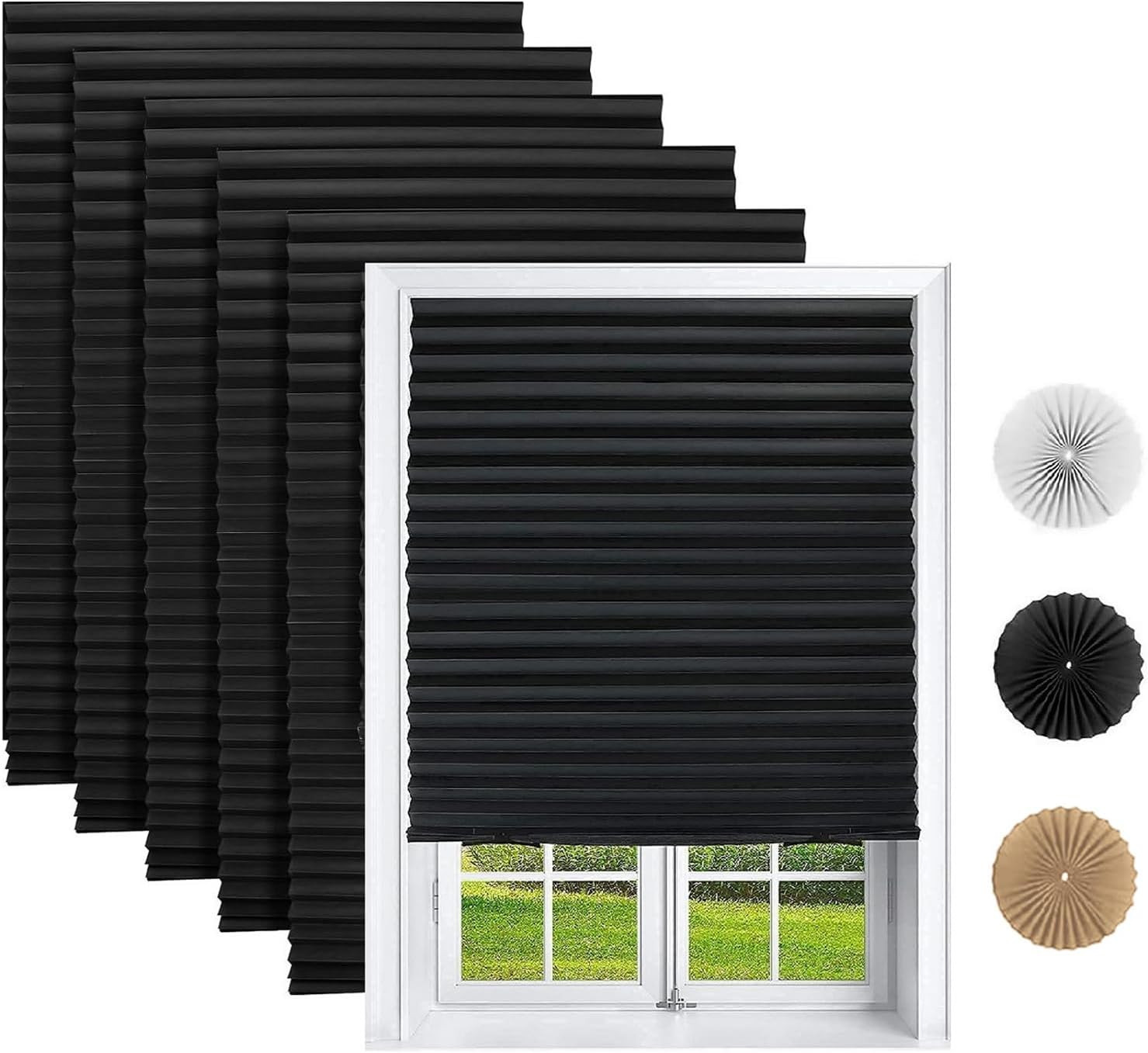 6 Pack Temporary Shades, Pleated Paper Blinds for Indoor Windows Cut to Size Adh