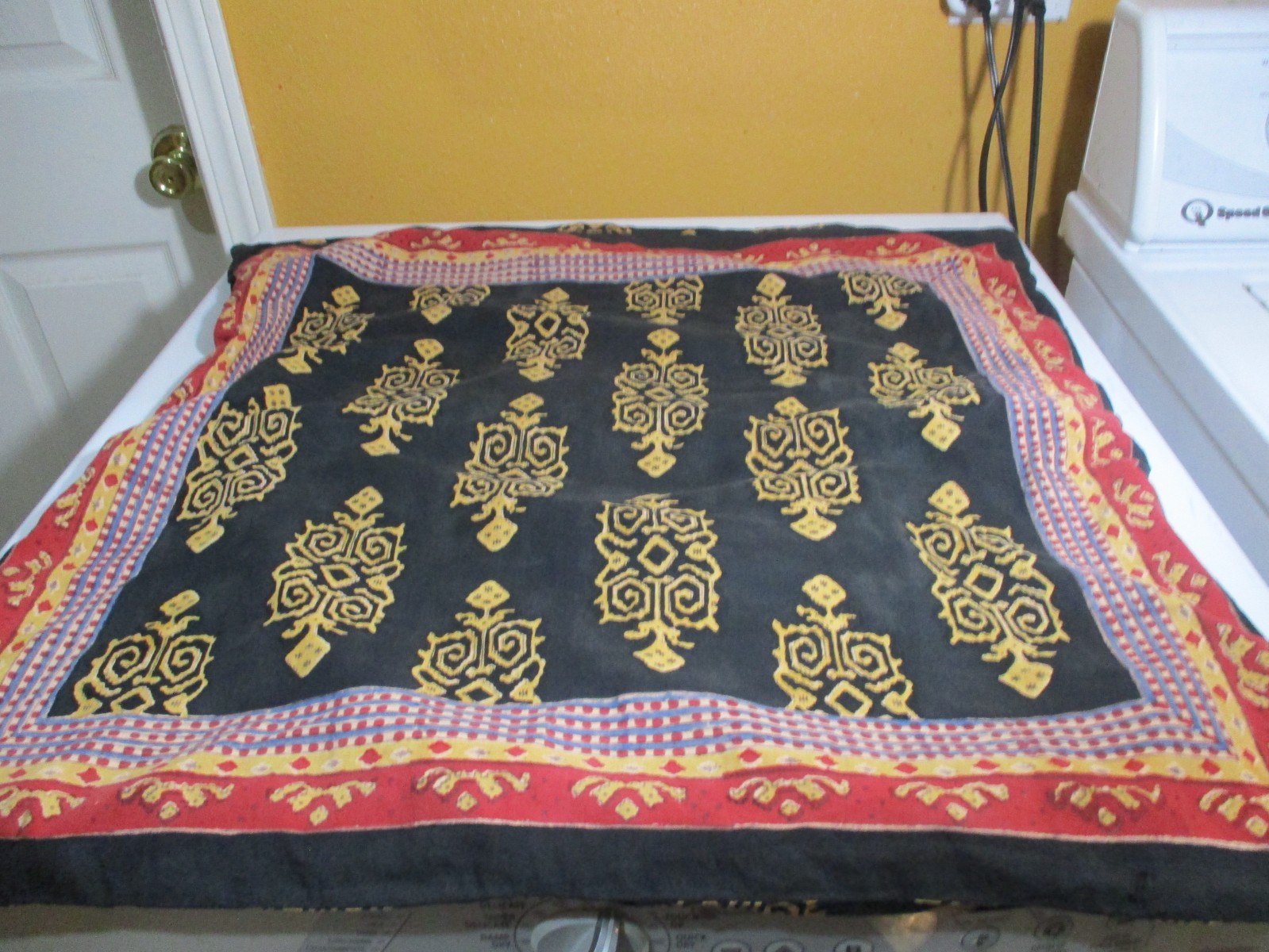 1-Saffron Marigold Block Print Navy & Gold Cotton Pillow 25″ xX 25″