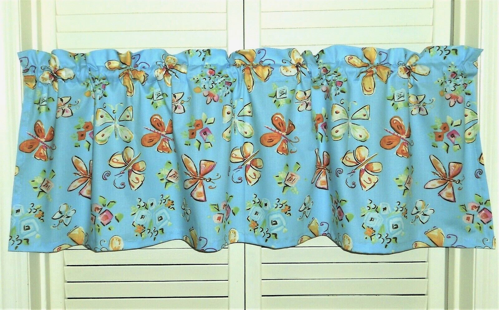 Butterfly Valance Spring Summer Flower Curtain Orange Yellow Pink Blue 42 x 14
