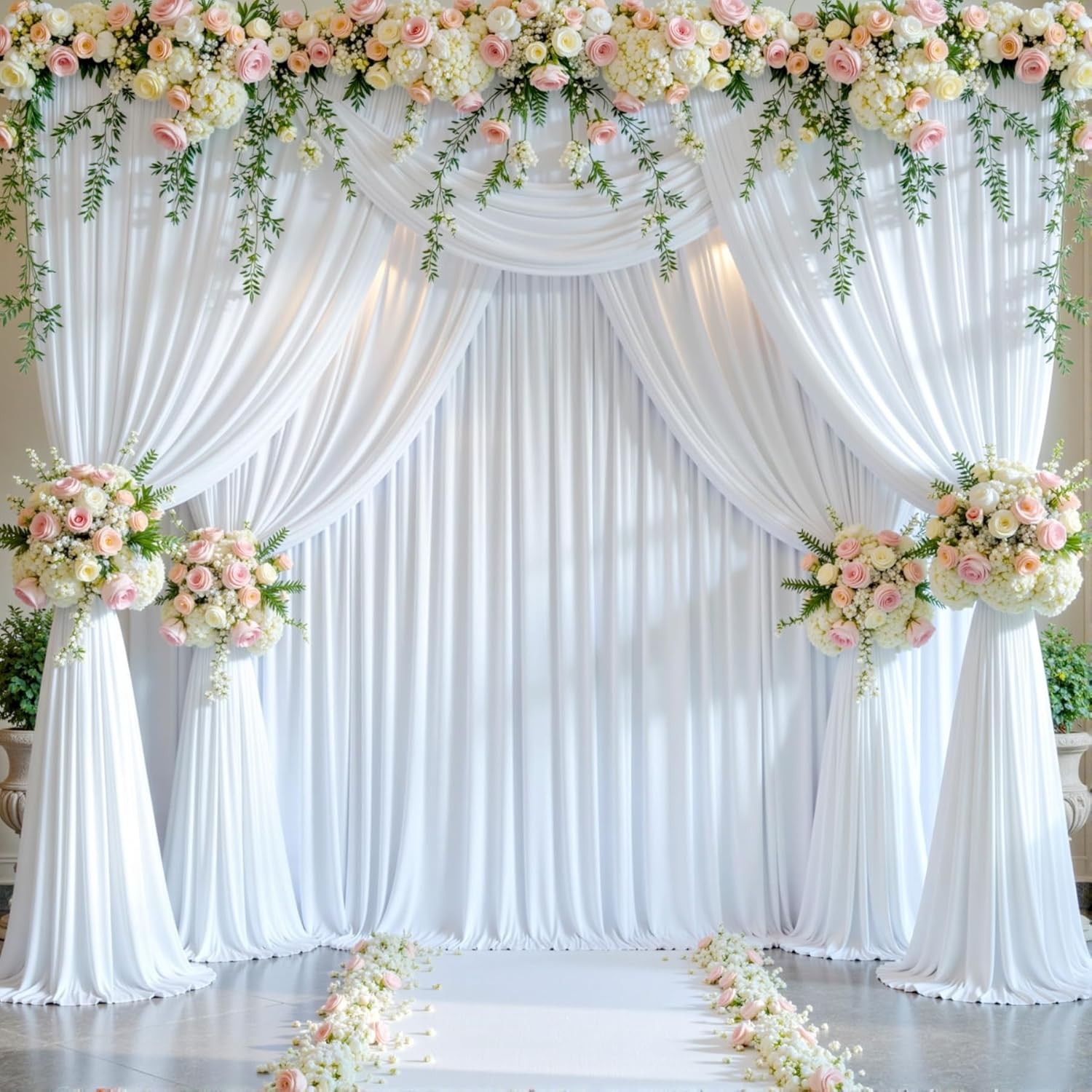 8 Panels White Backdrop Curtain for Parties Wedding Wrinkle White Photo Curtains