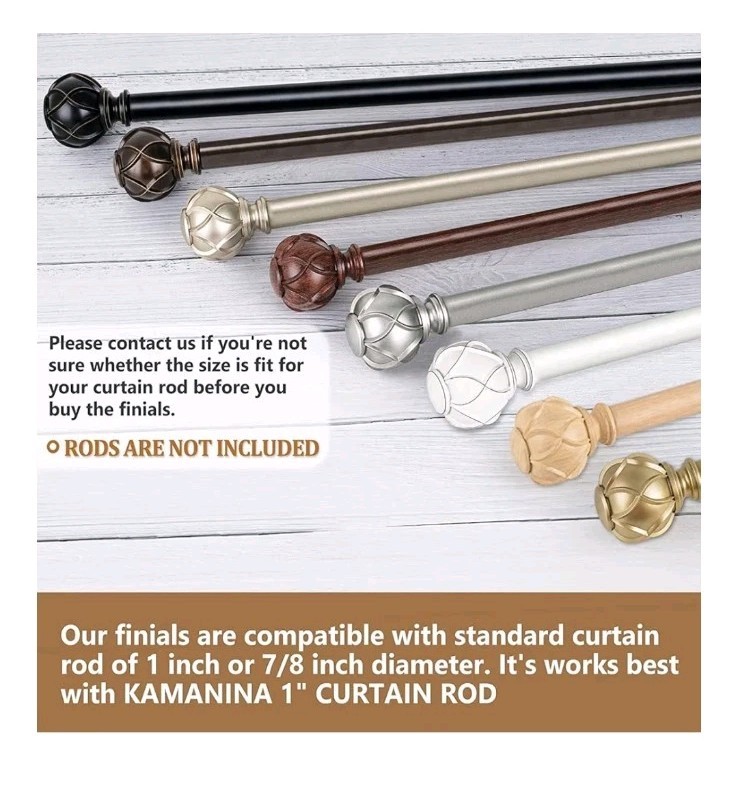 KAMANINA Netted Texture Finial, 2 Pcs Black Decorative Curtain Rod Finial