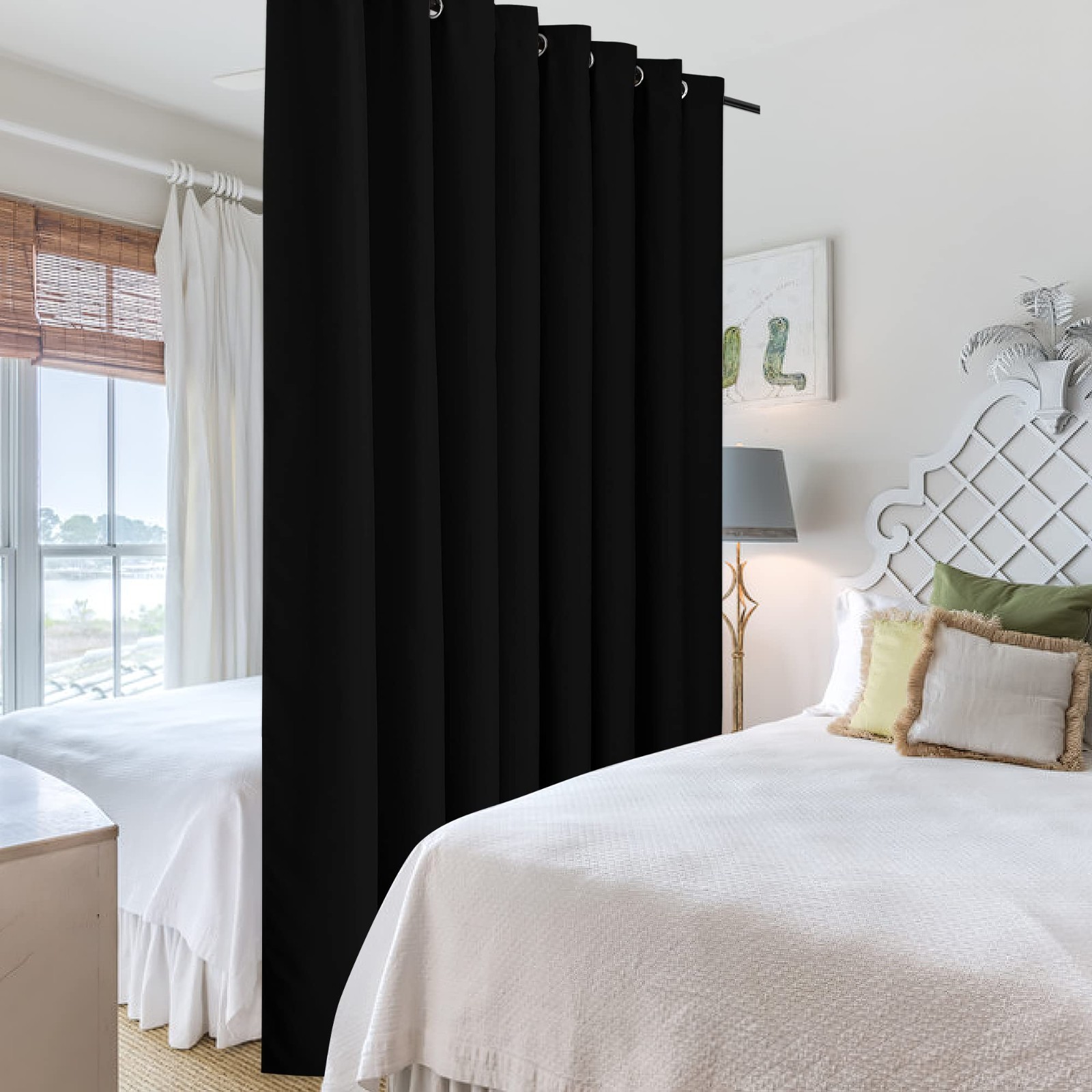 Extra Wide Black Privacy Divider Curtain – 8ft Tall x 15ft Wide, Portable Room D