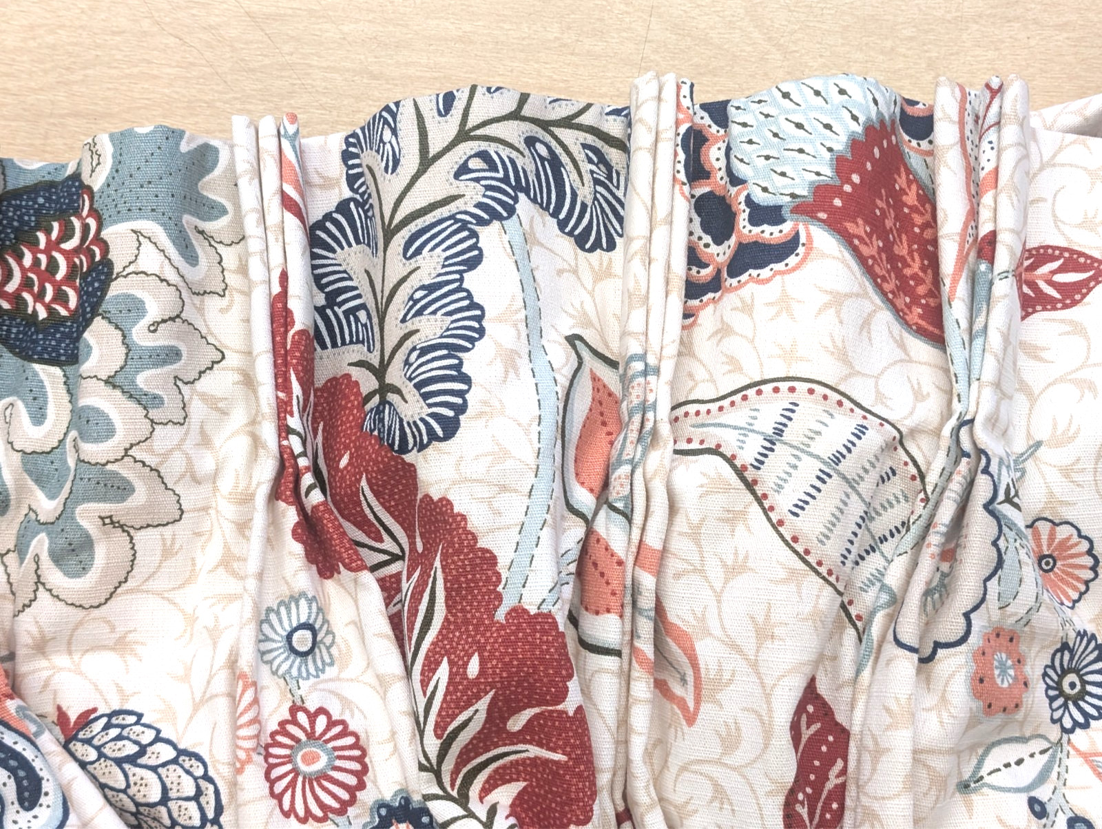 Custom Professional Drapery 80″ Panel – Duralee “Chilvers” – Mint / Red l 98.5LG
