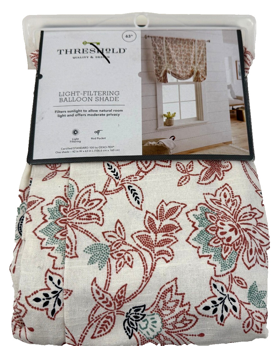 THRESHOLD LIGHT-FILTERING BALLOON SHADE MULTICOLOR FLORAL SIZE 63″ X 42″ NEW