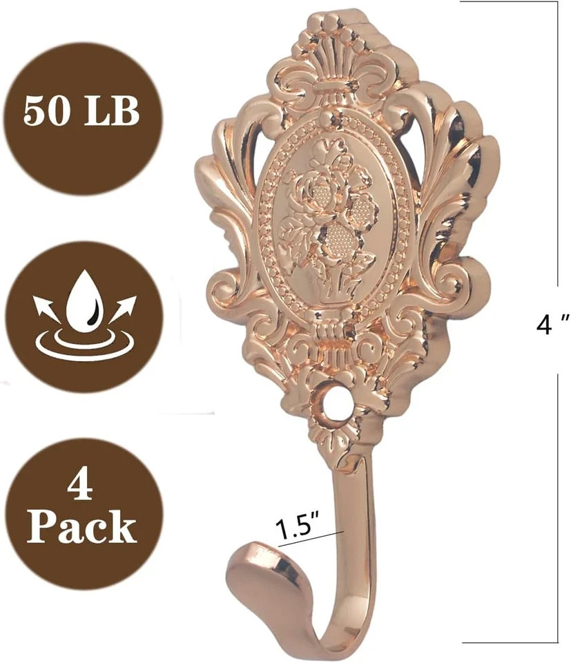 4 Pack Vintage Drapery Rose Curtain Holdbacks Tieback Hooks Decorative Hooks …