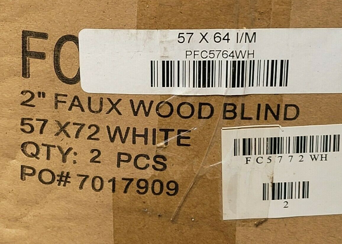 LOTUS & WINDOWARE Premium 2″ FAUX WOOD White 57″ x 64 NonLead Formula Free Ship!