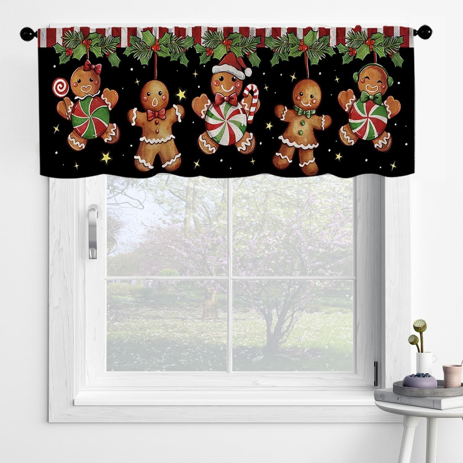 Christmas Valance Curtains Gingerbread Man Design 54×18 Inch Window Treatment