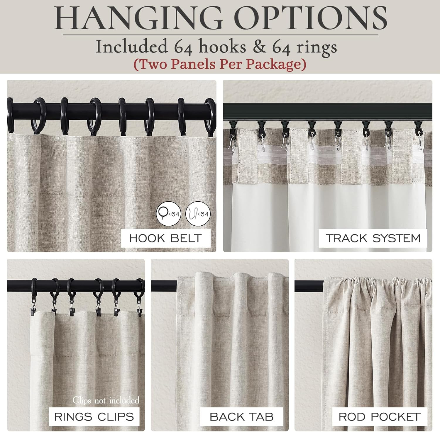 Extra Wide Blackout Curtains 100″ x 84″ Natural Linen Thermal Drapes 2 Panels