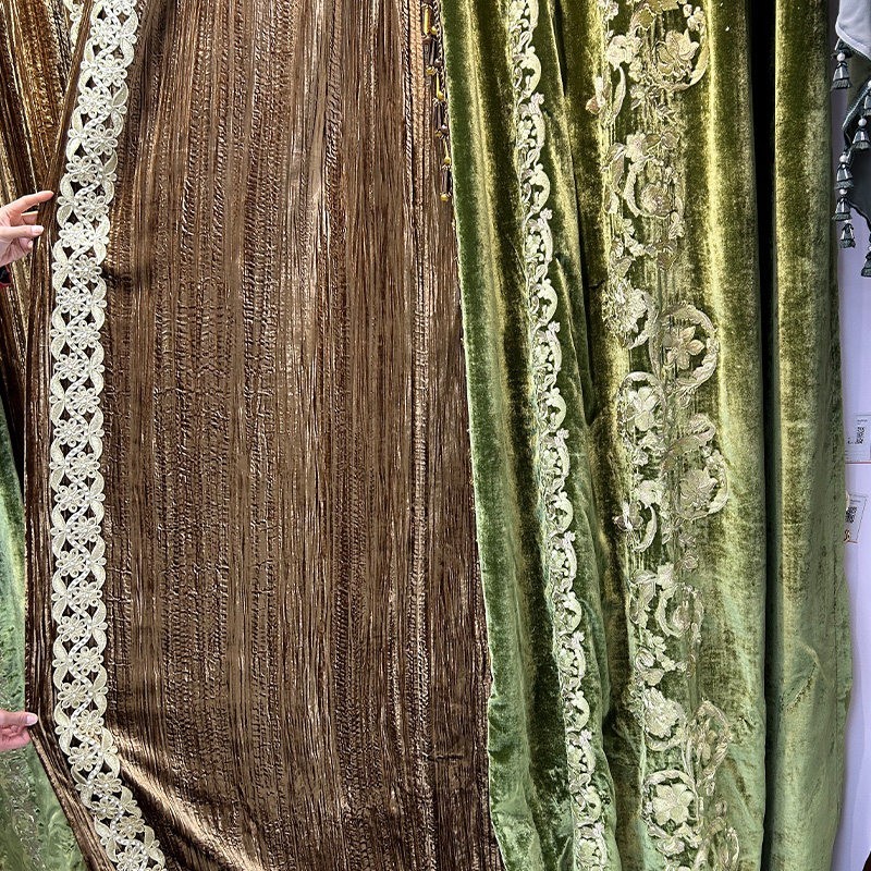 European luxury embroidery green flannel valance window curtain tulle M1896