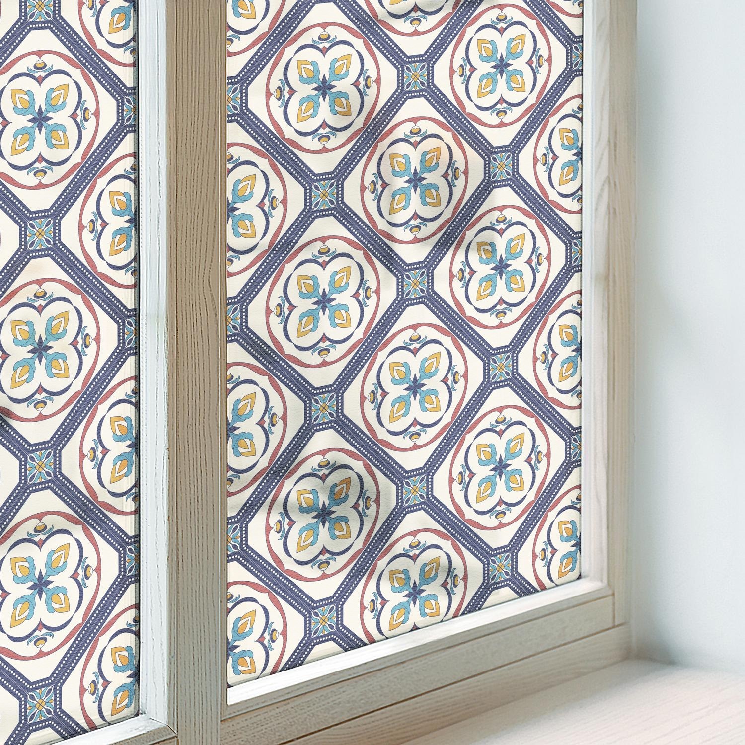 Frosted Window Film Self Adhesive Privacy Tile Pattern Geometry Navy
