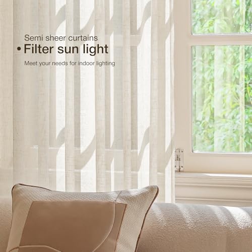 Linen Curtains for Living Room 54 Inch Length 2 52″W x 54″L (Pack of 2) Natural