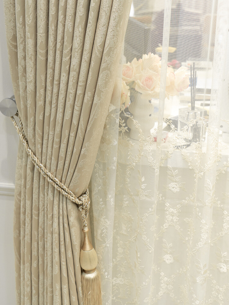 Custom simple princess jacquard beige gold cloth valance blackout curtain C1926