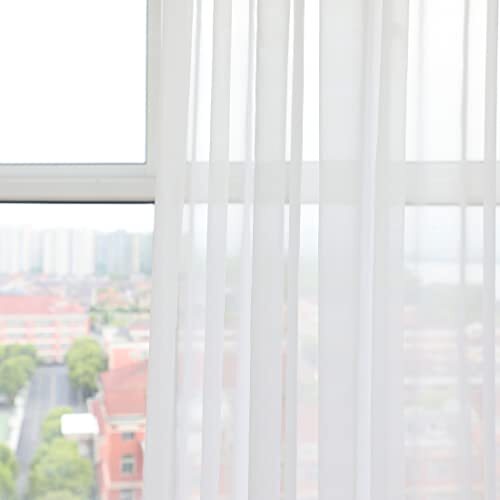 Window Sheer Curtains 84 Inches Long 2 Panels Sheer 52″W x 84″L | 2 pcs White