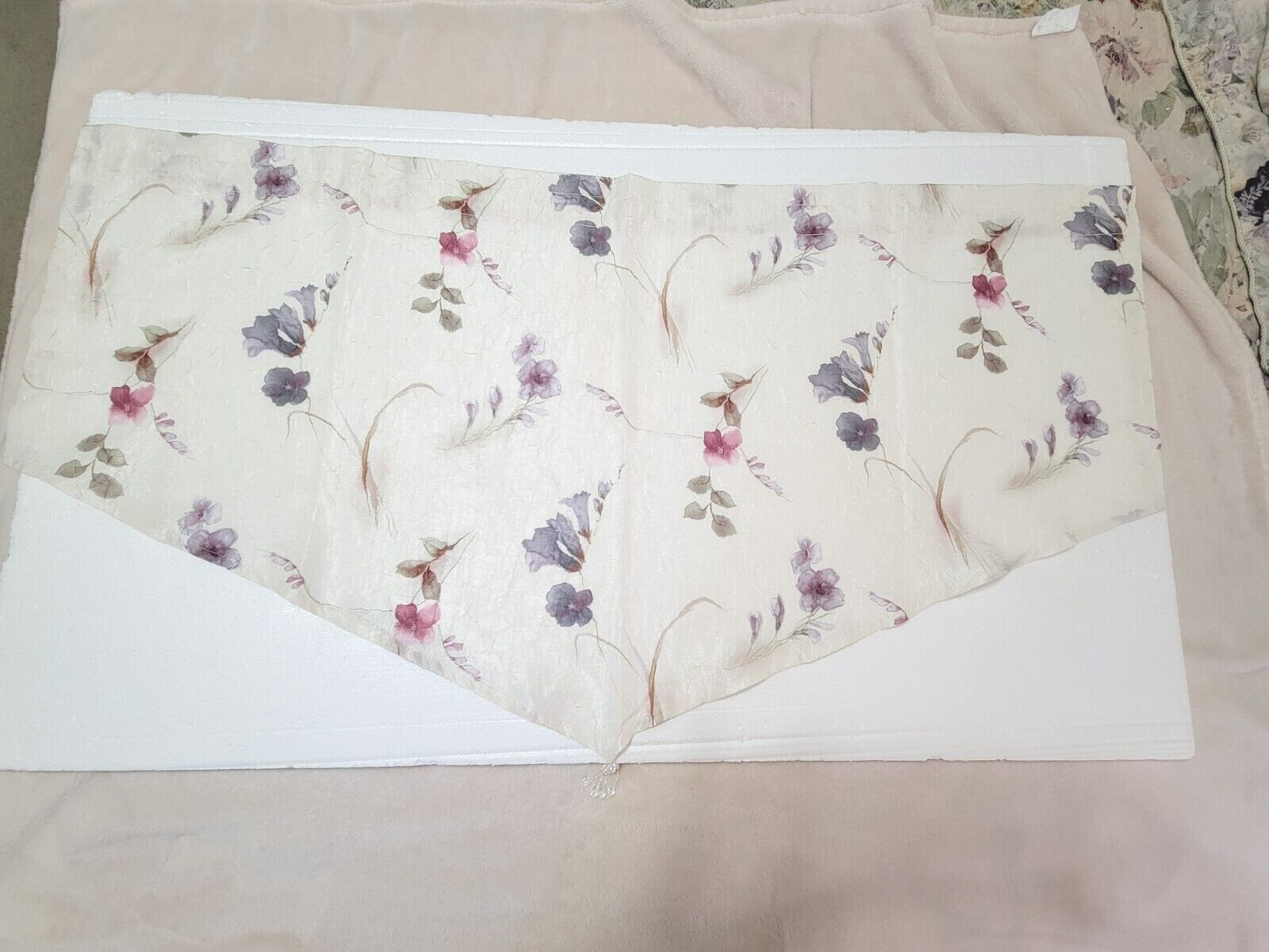Window Valence Curtain Topper Pink Purple Floral Crinkle Polyester Beads