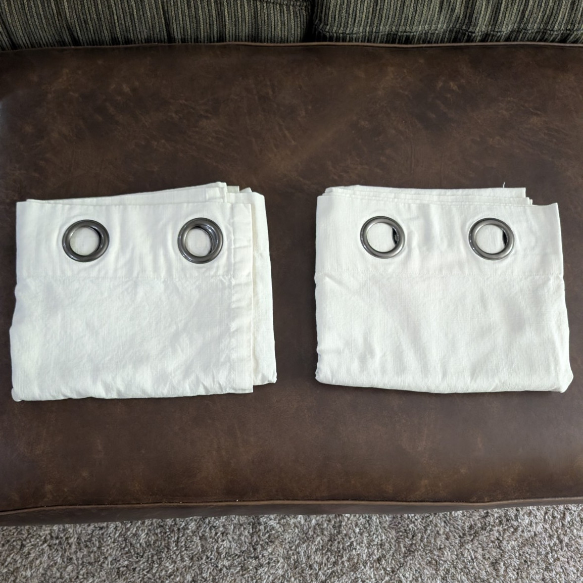 2 Tan Grommet Top Curtain Panels Solid Textured Light Filtering 44 x 80 Each