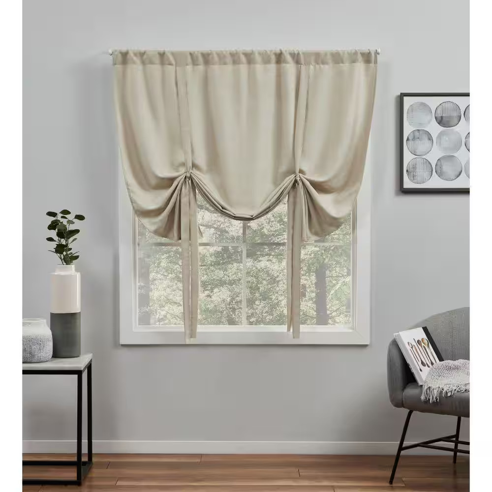 Loha Natural Solid Light Filtering 3″ Rod Pocket Tie up Shade, 54 In. W X 63 In.