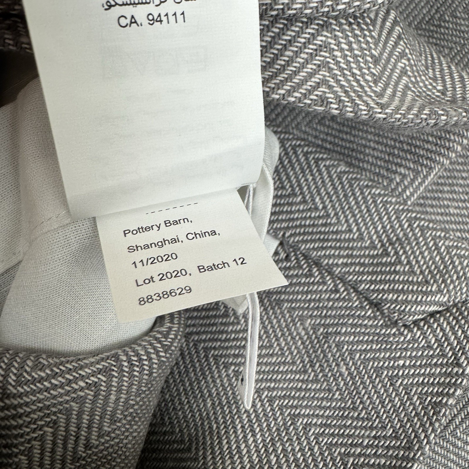 Pottery Barn Stella Herringbone Drape Curtain 50”x108” Gray Cotton Lined NWOT