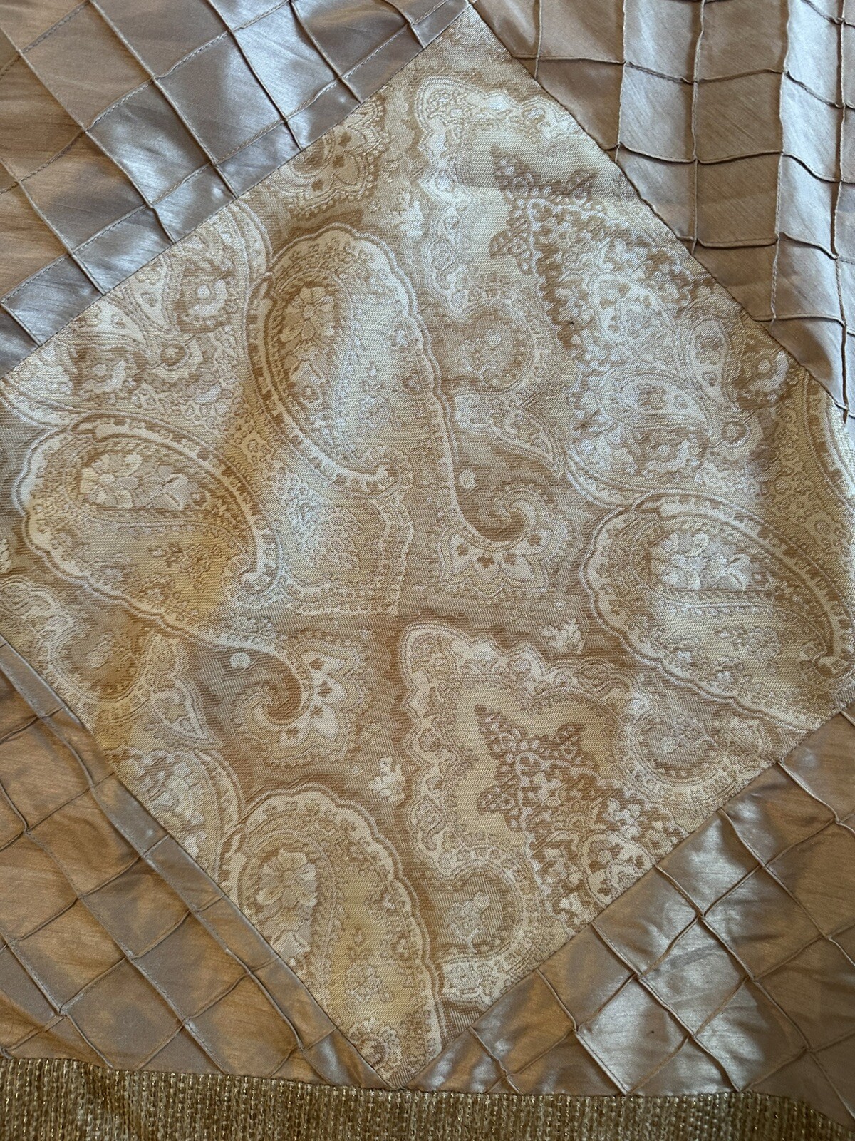 Nicole Miller Shower Curtain Cloth Tan Beige White Paisley Geometric Medallion