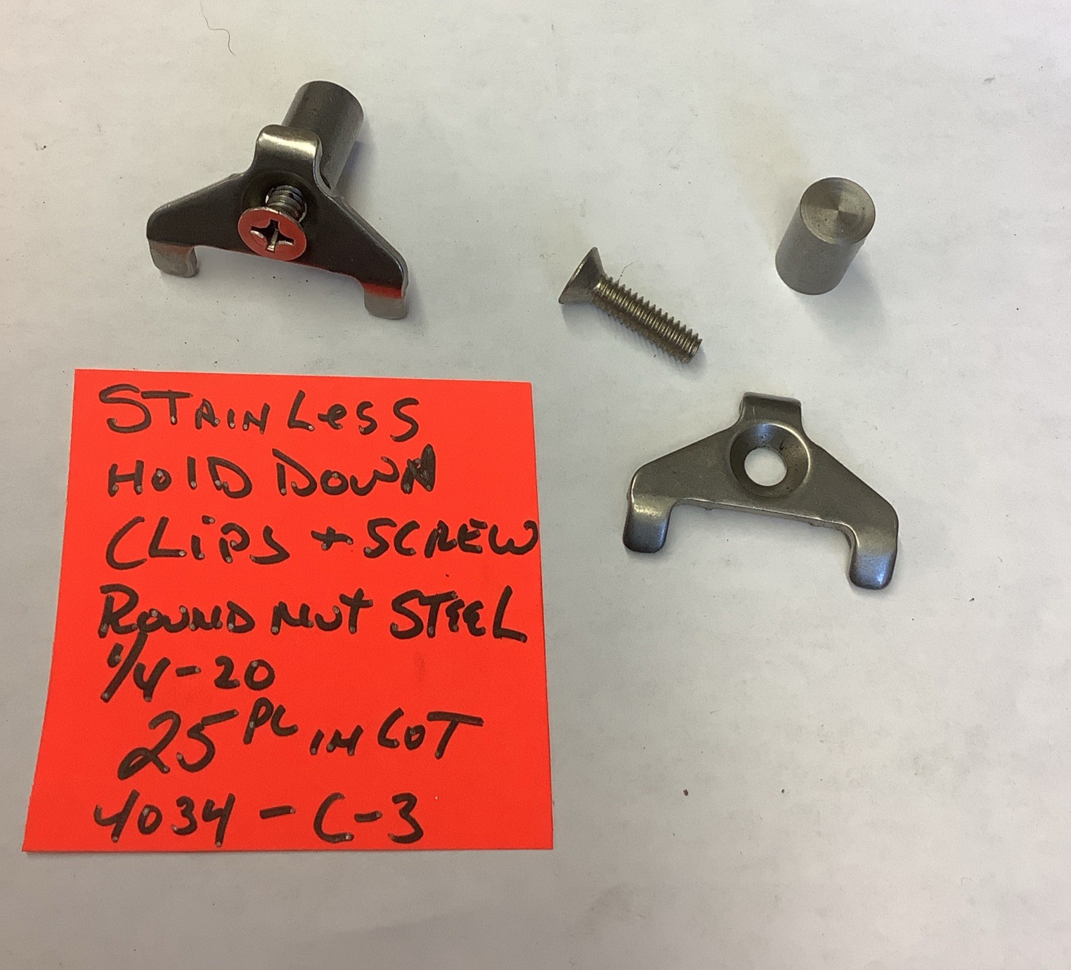 Hold Down Clips Stainless, 1/4-20 Steel Round Nut, Stainless Screw&Clip, 4034-c3