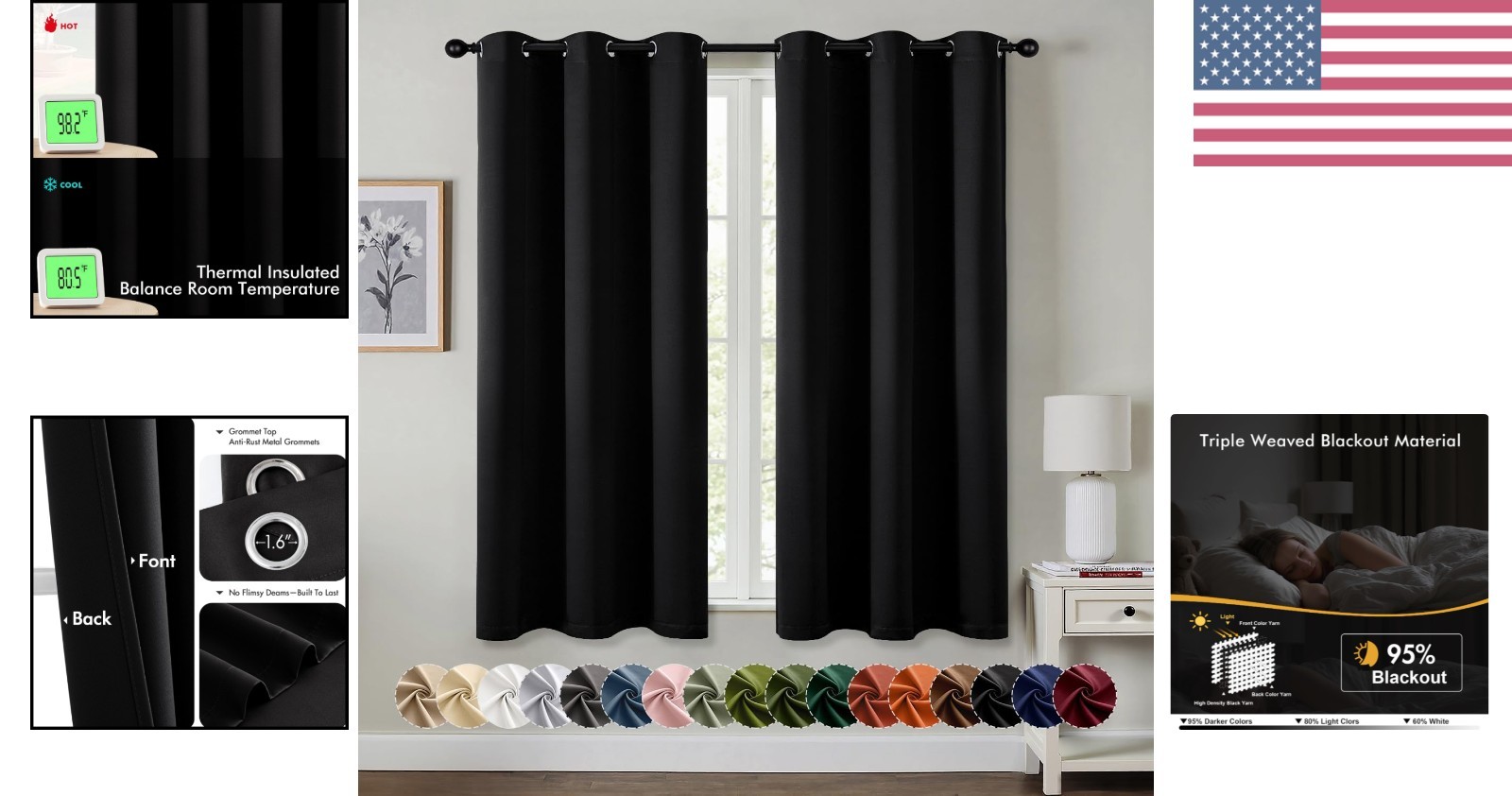 Blackout Curtains for Bedroom Living Room 2 Panels, Thermal Insulated Room Da…