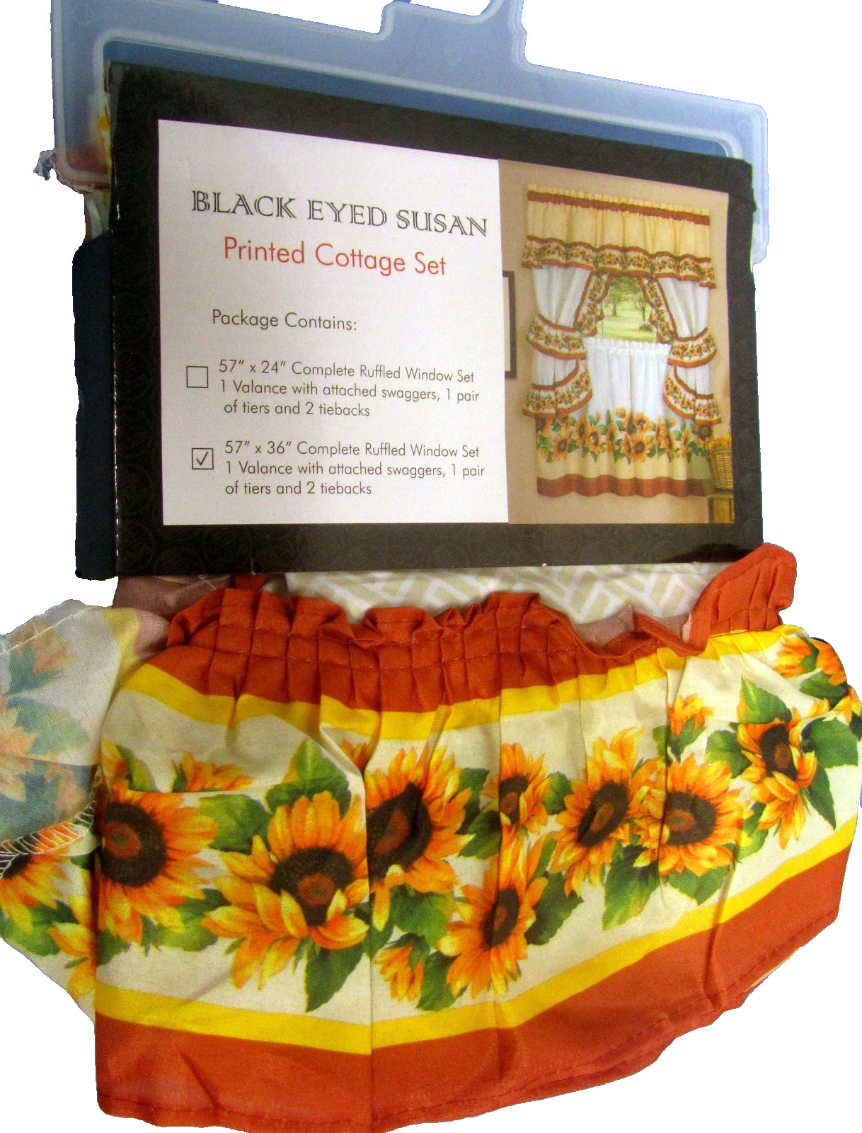 3 Pc Curtains Cottage Set: 2 Tiers & Swag (57″ x 30″) SUSAN SUNFLOWERS by Achim