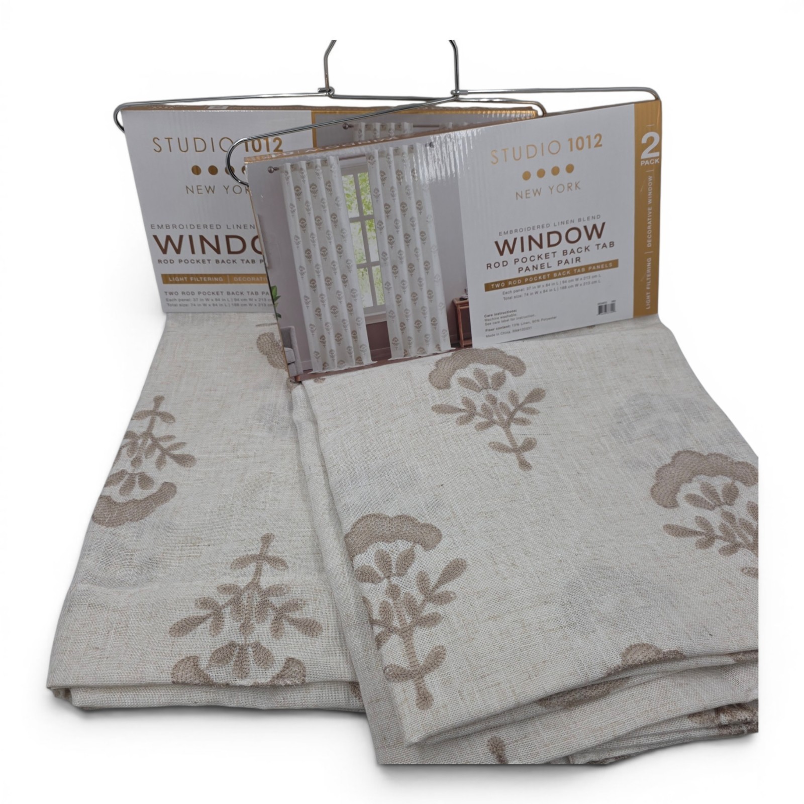 Studio 1012 Linen Blend Embroidered Floral Curtains Set of 4 37×84 Natural