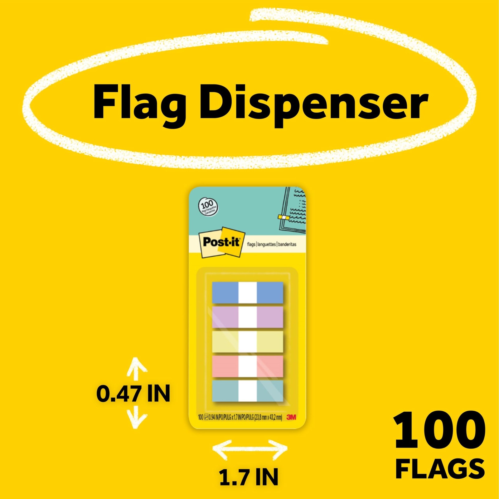 Post-it Flags, 0.47 in. x 1.7 in., One Dispenser 47″ x 1.7″, Pastel Colors