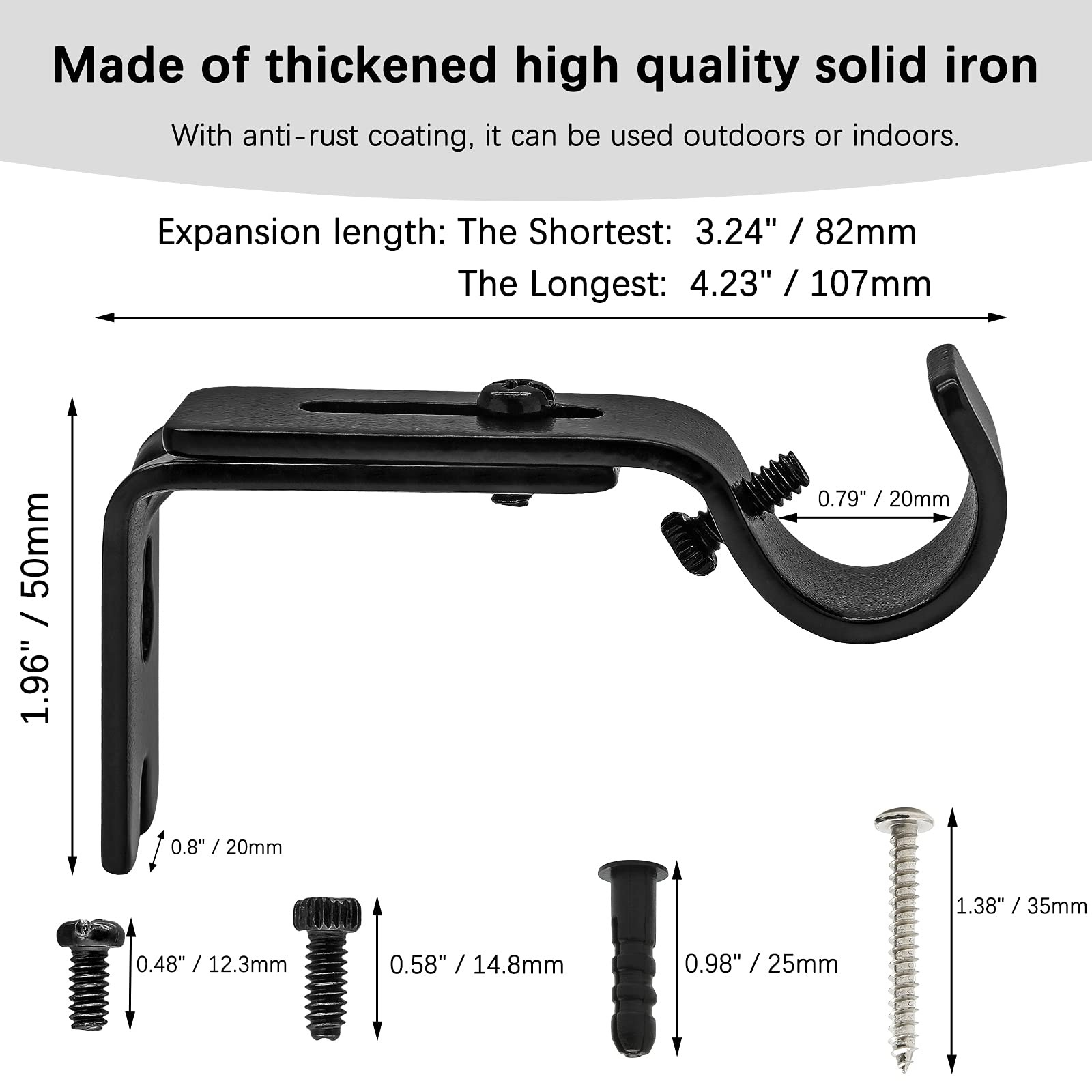 4 PCS Heavy Duty Adjustable Curtain Rod Brackets Wall Mount Black 5/83/4