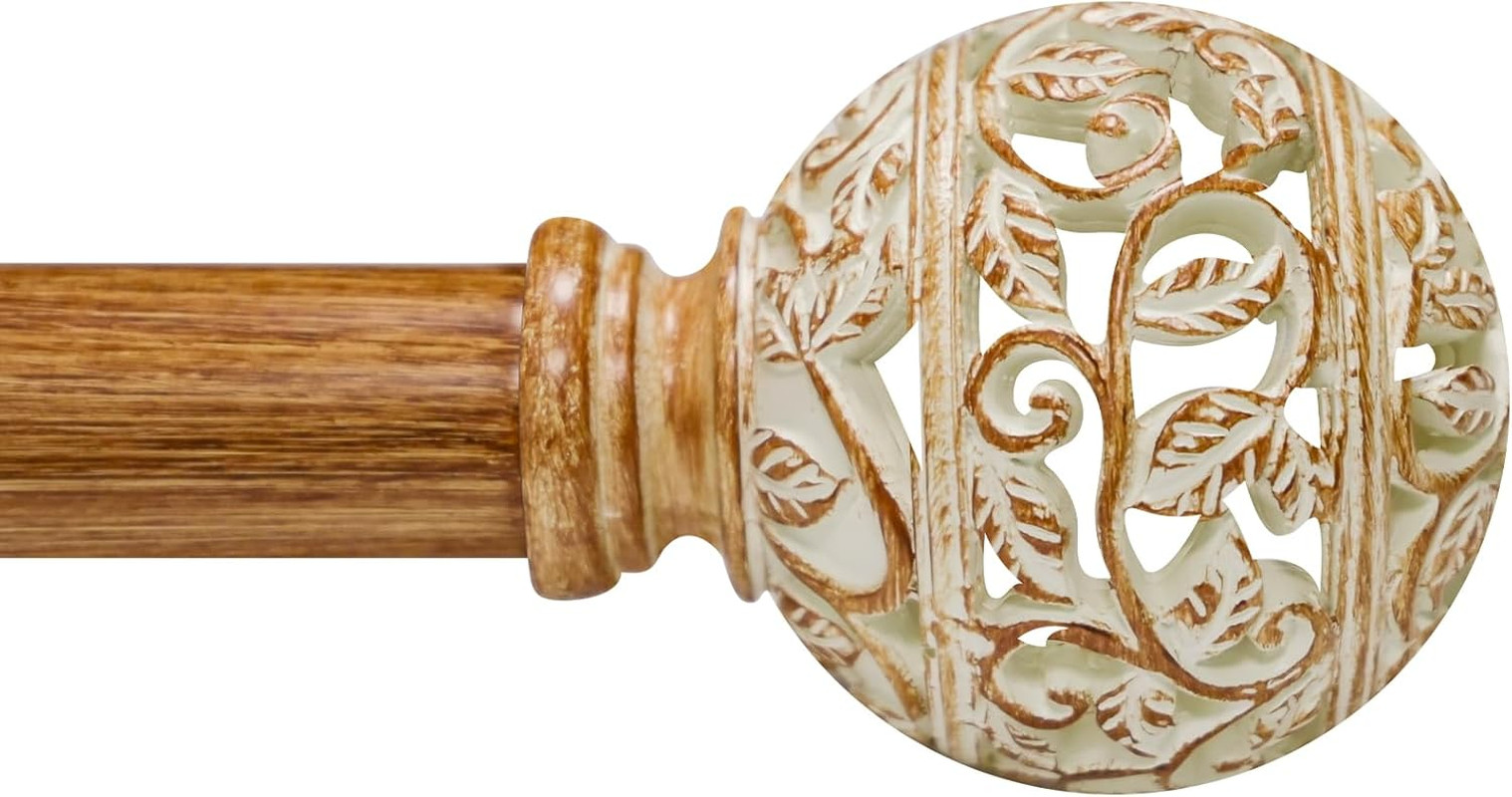 BOHO WOOD DECORATIVE WINDOW CURTAIN RODS Heavy Duty Adjustable 28-48 Inches