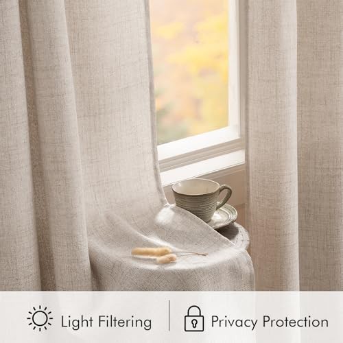 Textured Small Kitchen Window Curtains Over 30″W x 36″L (Pack of 2) Linen