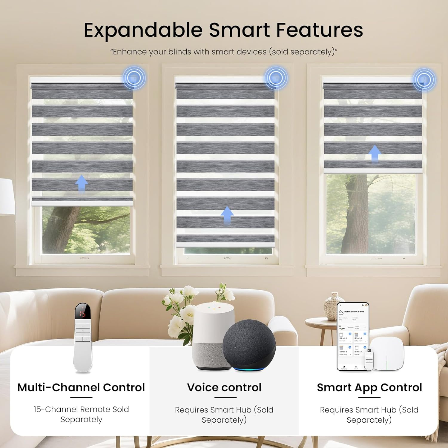 Smart Motorized Zebra Blinds with Remote Control – Hemp Grey 32″x72